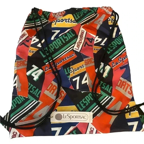 NEW LeSportsac Janice Varsity Collage Drawstring Backpack - Picture 1 of 4